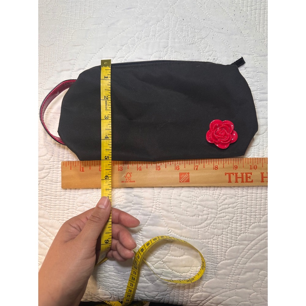 Lancome Cosmetic Bag Women OS Black Red Rose Pouch Makeup Travel Case Patent